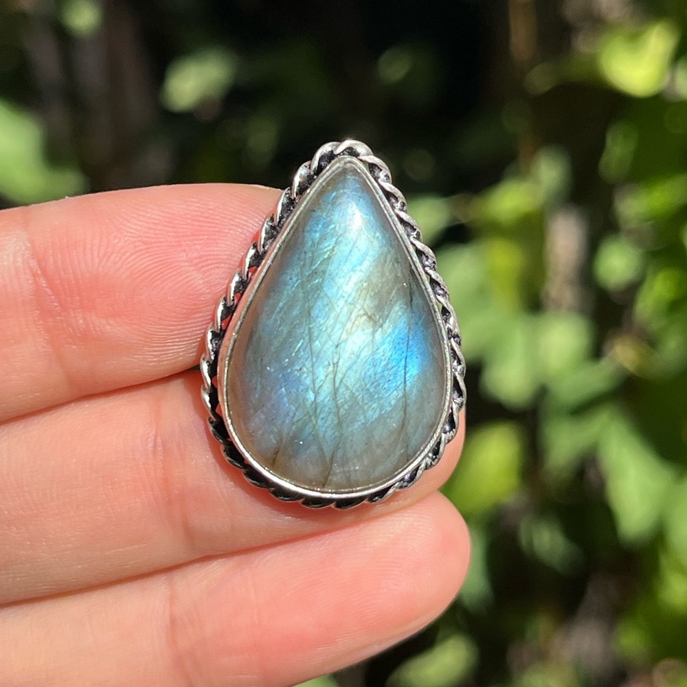 Size 8 925 silver plated blue labradorite ring‎ 2244